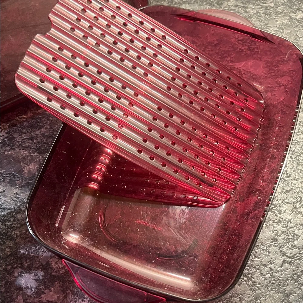 Vintage Tupperware Ruby Red Microwave Dish with tray 3 piece
